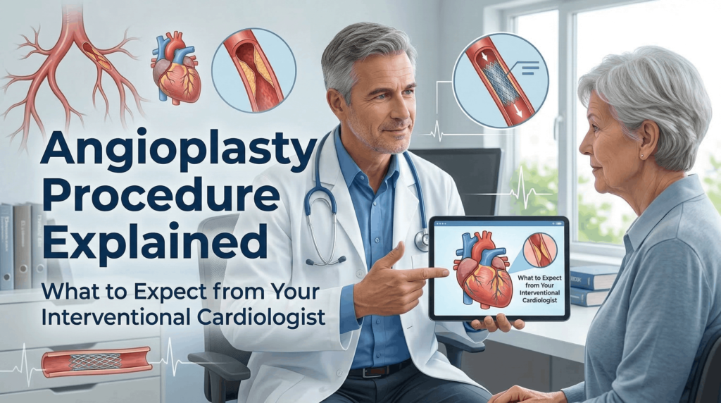 Angioplasty Procedure explained by Dr Col Ajay Bahadur interventional cardiologist showing heart artery stent treatment for blocked coronary arteries