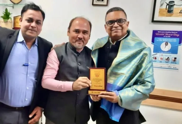 Dr. Col. Ajay Bahadur receiving a medical excellence award during a recognition ceremony in Lucknow for his outstanding contribution to interventional cardiology